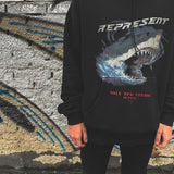 Present Letter Print Hoodie Represent Shark Destroyed Washed Distressed Hooded Sweater Vintage High Street Loose Couple Hoodie Men