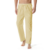 Linen Pants Straight Leg Pants Cotton Loose Casual Elastic Waist Pants Men's Solid Color Trousers