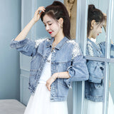Pearl Jean Jacket Women's Spring and Autumn Loose Nail Pearl Denim