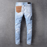 Men Patchwork Jeans Casual Hip Hop Painted Slim Jeans Men