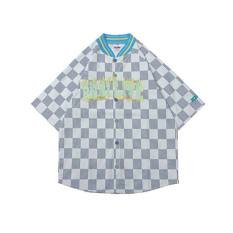 2022 Summer man t shirt Short Sleeve Plaid Shirt