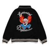 Mens Fall Outfits Vintage Baseball Jacket Autumn and Winter Clown Cartoon Embroidered Lapel Couple Jacket