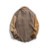 Men Shacket Long Sleeve Autumn Shirt Autumn Leisure Simple Color Stitching Turnover Neck Embroidered Jacket