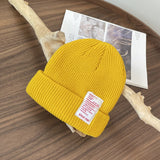Mens Beanies Knitted Hat Candy Color Woolen Cap Autumn and Winter Patch Letters Skullcap