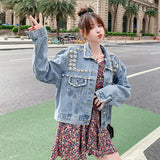 Pearl Jean Jacket Spring and Autumn Loose Short Denim Jacket for Women