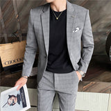 Mens Graduation Outfits Casual Suit Jacket Men's Slim-Fitting Suit Two-Piece Business Plaid Suit Groom Wedding Suit