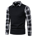 Men's Plaid Lapel Shirt Fake Two Pieces Sweaters Knitwear plus Size Fashion Casual Bottoming Shirt Men Pullover Sweaters