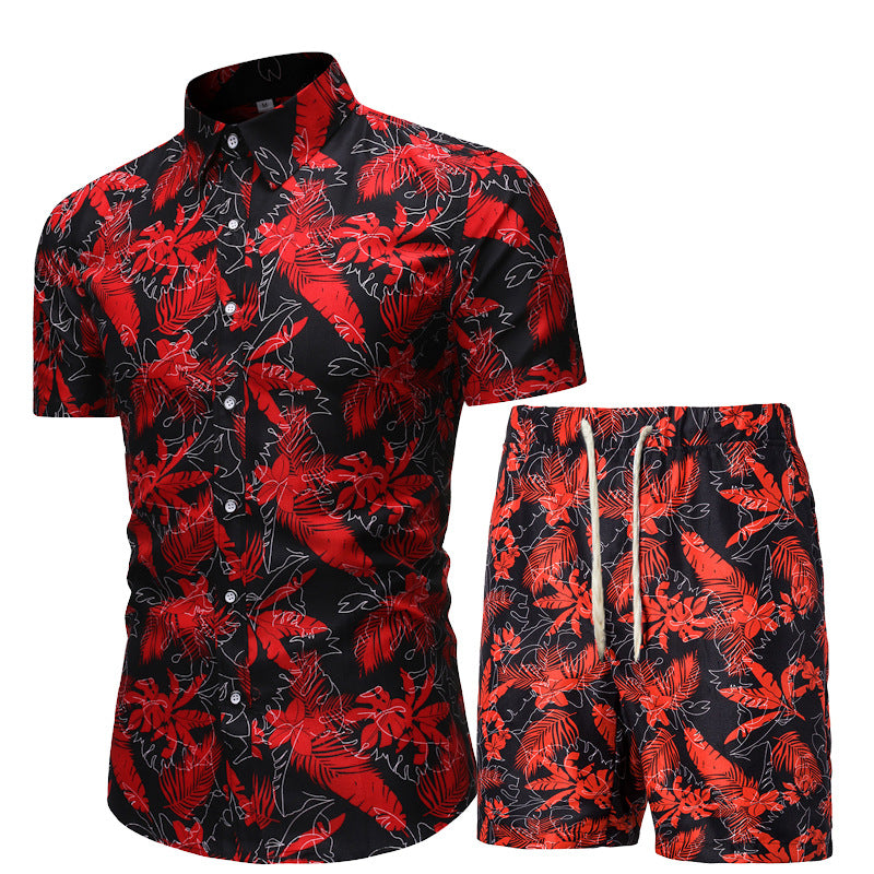 Men Summer Casual Casual Loose Pants Summer Short-Sleeved Shirt Casual Printed Shirt Short-Sleeved Suit