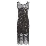 Flapper Dress Prom Party Tassel Dress Evening Dress round Neck Sequins Beaded Sleeveless Dress for Women