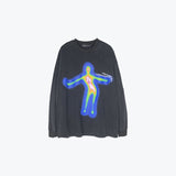 Mens Fall Outfits Washed Distressed Long-Sleeved T-shirt Hip Hop Casual