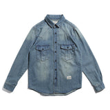 Men Shacket Long Sleeve Autumn Shirt Autumn Shirt Washed Distressed Loose Retro Denim Shirt Men