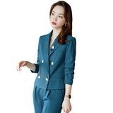 Women Pants Suit Uniform Designs Formal Style Office Lady Bussiness Attire Short Fashion Slim Fit Small Suit Jacket Striped