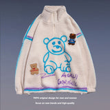 Mens Fall Outfits Bear Graffiti Jacket Turtleneck Pullover Coat