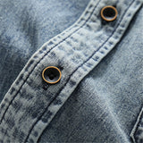 Men Shacket Long Sleeve Autumn Shirt Autumn Snowflake Washed-out Vintage Loose Denim Casual Shirt