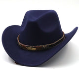 Wester Hats Metal Leaf Belt Cowboy Hat Autumn and Winter Woolen Bowler Hat Wide Brim Jazz Felt Cap