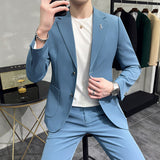 Men Suit Simple Two-Piece Set Slim-Fit Beaded Line