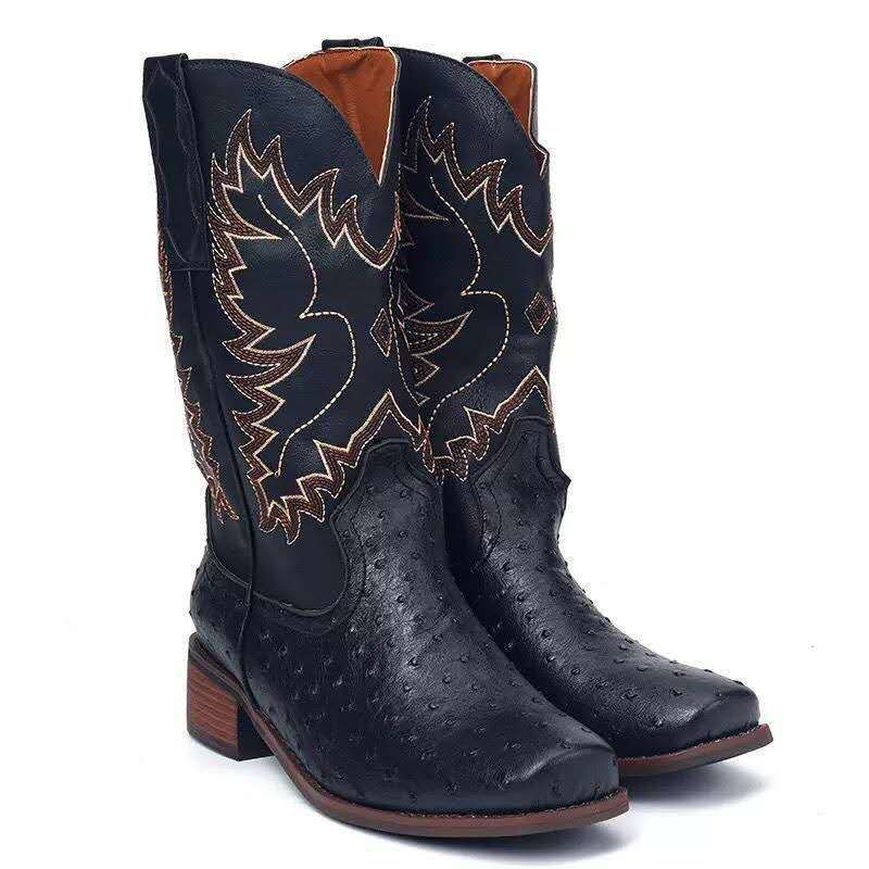 Coachella Ankle Boots Autumn and Winter Pointed-Toe Low Heel Stitching Fashion Boots Embroidery Middle Boots