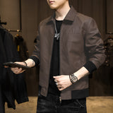 Two Tone Leather Jacket Autumn and Winter Leather Coat Men's Motorcycle Lapel Flight Suit Leather Jacket Color Matching Casual Jacket