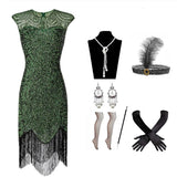 Flapper Dress Banquet Evening Dress Vintage Sequined Tassel Dress round Neck
