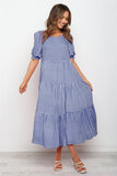 Red Peasant Dress Spring/Summer Puff Sleeve Plaid Polka Dot Stitching Loose Dress Long Dress