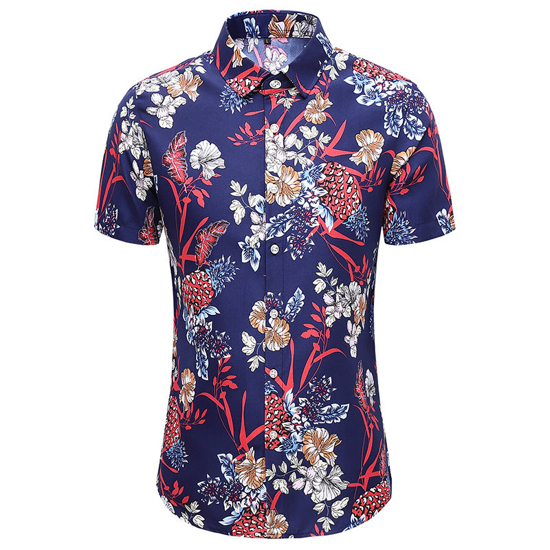 Summer Men's Flower Short Sleeve Large Size Fashion Trendy Casual Retro Sports Men Shirt