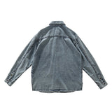 Men Shacket Long Sleeve Autumn Shirt Autumn Snowflake Washed-out Vintage Loose Denim Casual Shirt