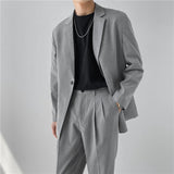 Men Suit Loose Wide Leg Cropped Pants Two-Piece Set