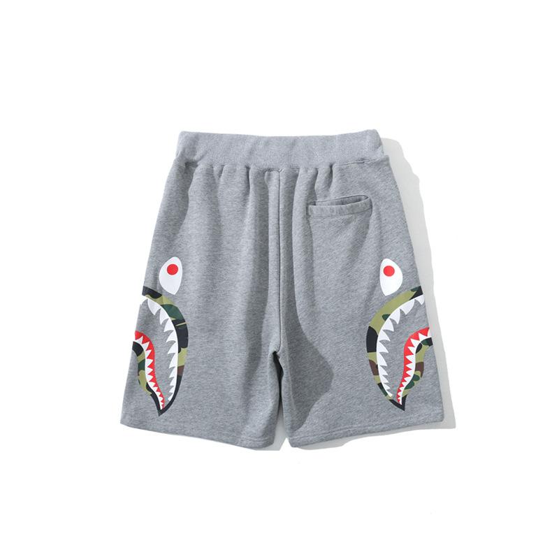 A Ape Print Shorts Men's Double Camouflage on Side Shark Head Shorts Camouflage Elastic Waist Fifth Pants Middle Pants Fashion Brand Casual Shorts