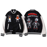 Mens Fall Outfits Hip Hop Retro Cartoon Flocking Baseball Uniform Jacket Loose PU Leather Stitching Jacket