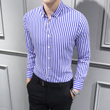 Men Shirt Fashion Slim Fit Shirt Long Sleeve Shirt Large Size Casual Top Spring Men's Long Sleeve Shirt Striped Coat Top Men's Shirt Handsome Casual Shirt