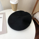 Beret Hat Pure Color Wool Women's Autumn and Winter Painter Cap Retro