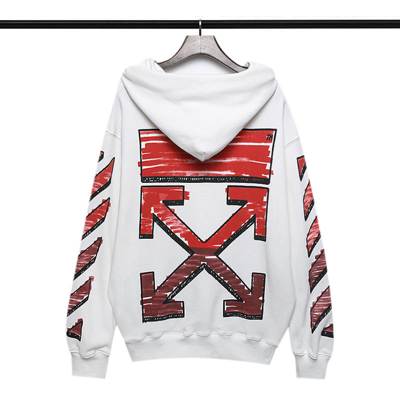 Autumn And Winter Graffiti Arrow Print Long Sleeve Hooded Sweater