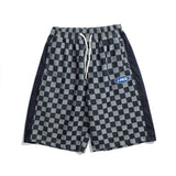 Mens Jean Shorts Fashion Brand Plaid Stitching Denim Shorts Street Fashion Loose Casual Shorts Summer Straight Short Pants