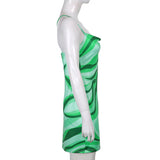 Green Fairycore Dress Abstract Seaweed Printed V-neck Small Sling Dress for Women