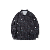 Mens Fall Outfits Vintage Long Sleeve Printed Shirt Loose Baggy Couple Shirt
