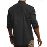 Men's Solid Color Stand Collar Linen Long-Sleeved Youth Fashion Casual Men Shirt