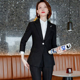 Women Pants Suit Uniform Designs Formal Style Office Lady Bussiness Attire Fashion Autumn Red Slimming Two-Piece Long Sleeve
