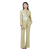 Women Pants Suit Uniform Designs Formal Style Office Lady Bussiness Attire Fashion Spring Plaid Stitching Blazer Wide Leg Pants Two-Piece Suit