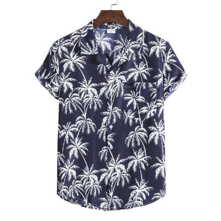 Men's Summer Men's Short Sleeve Flower Shirt plus Size Fashion Casual Beach Style Shirt Men Shirt