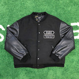 Present Letter Print Jacket Present Black Five Limited Evil Dog Embroidery Stitching Leather Sleeve Woolen Baseball Uniform Hip Hop Casual Jacket Cotton-Padded Coat