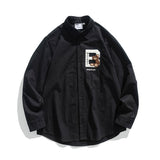 Men Shacket Long Sleeve Autumn Shirt Autumn Bear Embroidery Loose Shirt Men