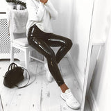 Black Leather Pants Sexy Tight Fleece-Lined Feet Pants High Waist Slimming Women's Casual Trousers