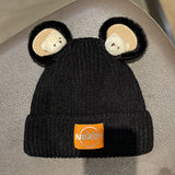 Toque Cartoon Bear Woolen Cap Children Autumn and Winter Cute Japanese Style Knitted Hat Warm Pullover Cap