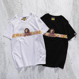 A Ape Print T Shirt Summer Casual Straight White Short Sleeve Cotton Round Neck T-shirt