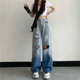 Distressed Jeans Straight Leg Jean High Street Personality Jeans Wofor men Wide Leg Pants Trousers