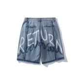 Mens Jean Shorts Striped Letters Graffiti Printing Denim Shorts Men's High Street Fashion Brand Street Fashion Loose Pants