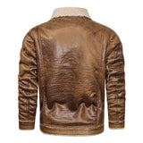 1970 East West Leather Jacket Men's Casual Retro Coat Winter Middle-Aged Lapel with Velvet Fur Jacket