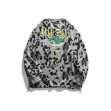 Men Shacket Long Sleeve Autumn Shirt Autumn Monochrome Leopard Print Loose Round Neck Youth Sweater