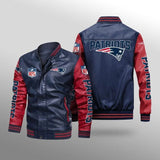 Two Tone Leather Jacket Men's Jacket 3D Heat Transfer Patch Rugby Team Zipper Thickening Youth Men's Jacket