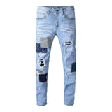 Men Distressed Jeans Man Ripped Jean Destructed Denim Pants Men Patchwork Jeans Fashion Jeans plus Size Retro Sports